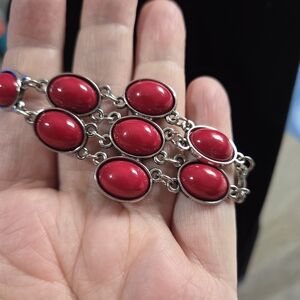 208# Paparazzi Red and Silver Chain Bracelet